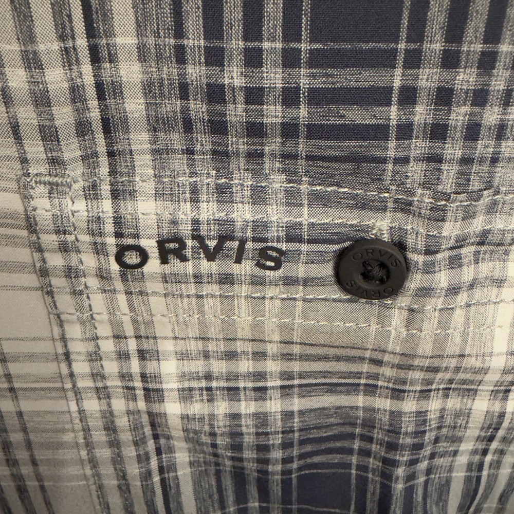 Orvis Mens XL Blue Plaid Short Sleeve Button Down Shirt Polyester NWT - Picture 3 of 7